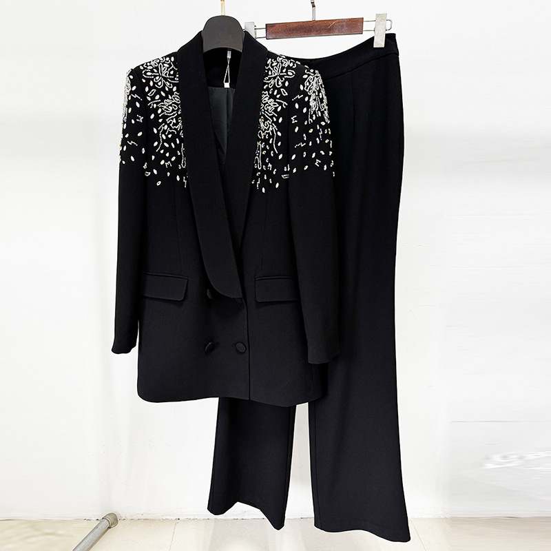 Luxury Beaded Blazer And Trousers Set Elegant Street Style - Image 6