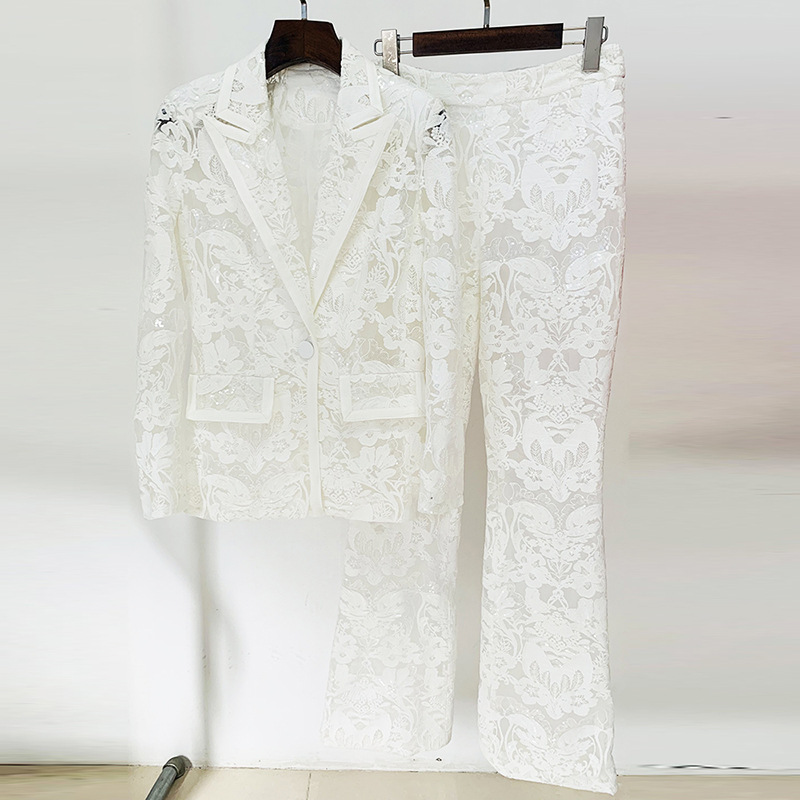 Elegant Embroidered Sequin Blazer And Trousers Set - Image 6