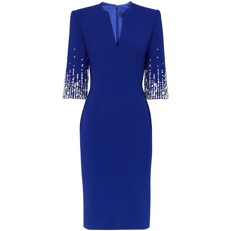 V-Neck Knee-Length Dress With Beaded Details For Parties - Image 5