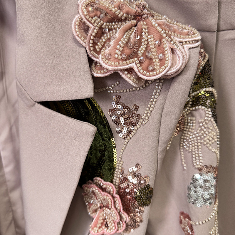 Fashionable Beaded Floral Jacket And Wide-Leg Pant Set - Image 4