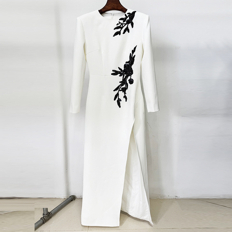 Elegant Floral Long Sleeve Maxi Dress With Cotton Blend - Image 2