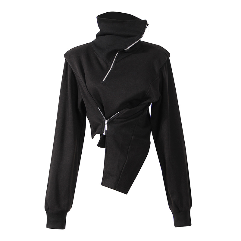 High Neck Cropped Sweatshirt With Asymmetric Hem - Image 5