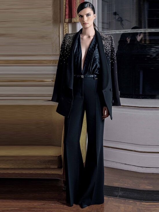 Luxury Beaded Blazer And Trousers Set Elegant Street Style