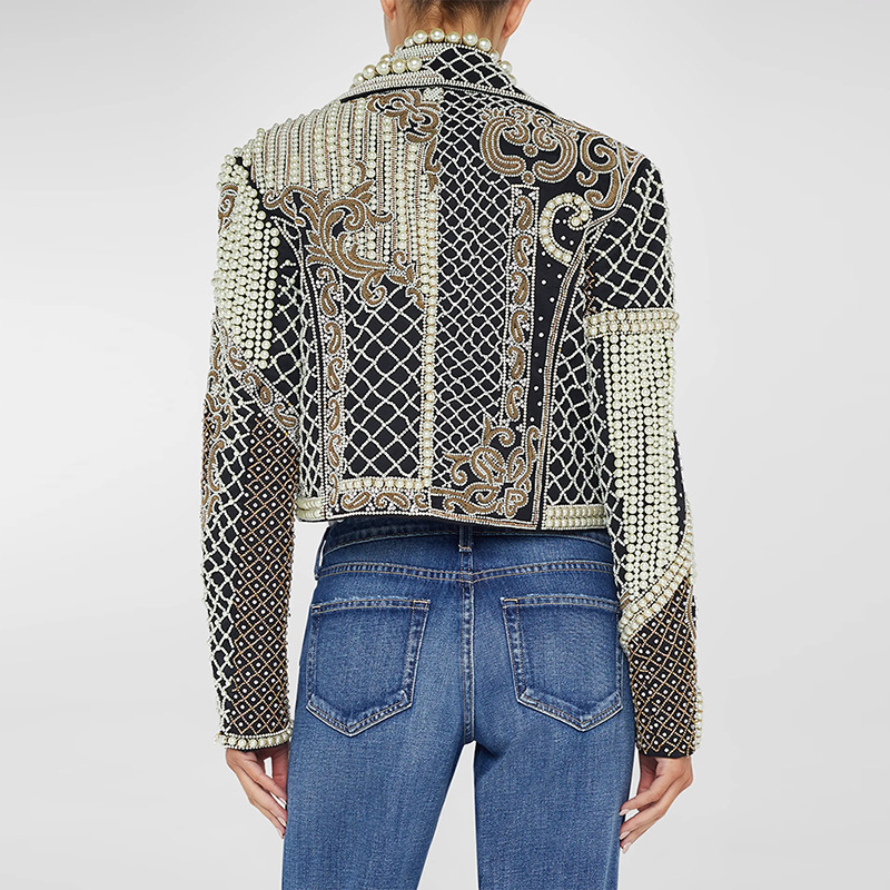 Trendy Pearl Embellished Black Jacket - Image 2