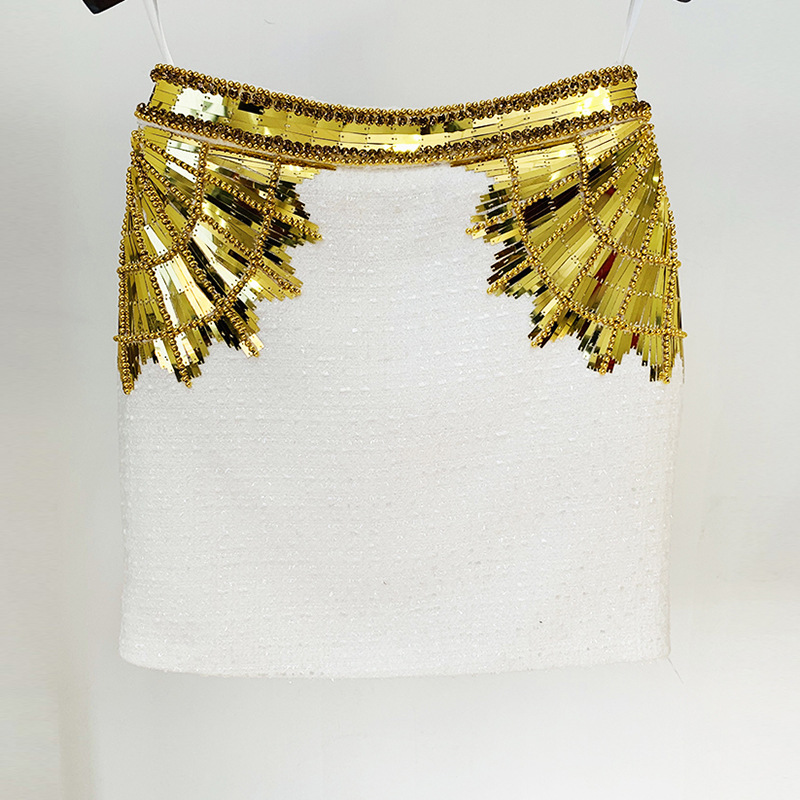 Fashionable Beaded Sequin Halter Neck Top And Mini Skirt Set - Image 4
