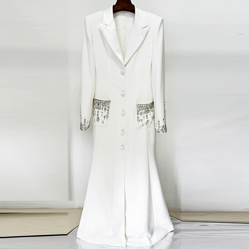 Elegant Tailored Satin Dress With Beaded Embellishments - Image 7