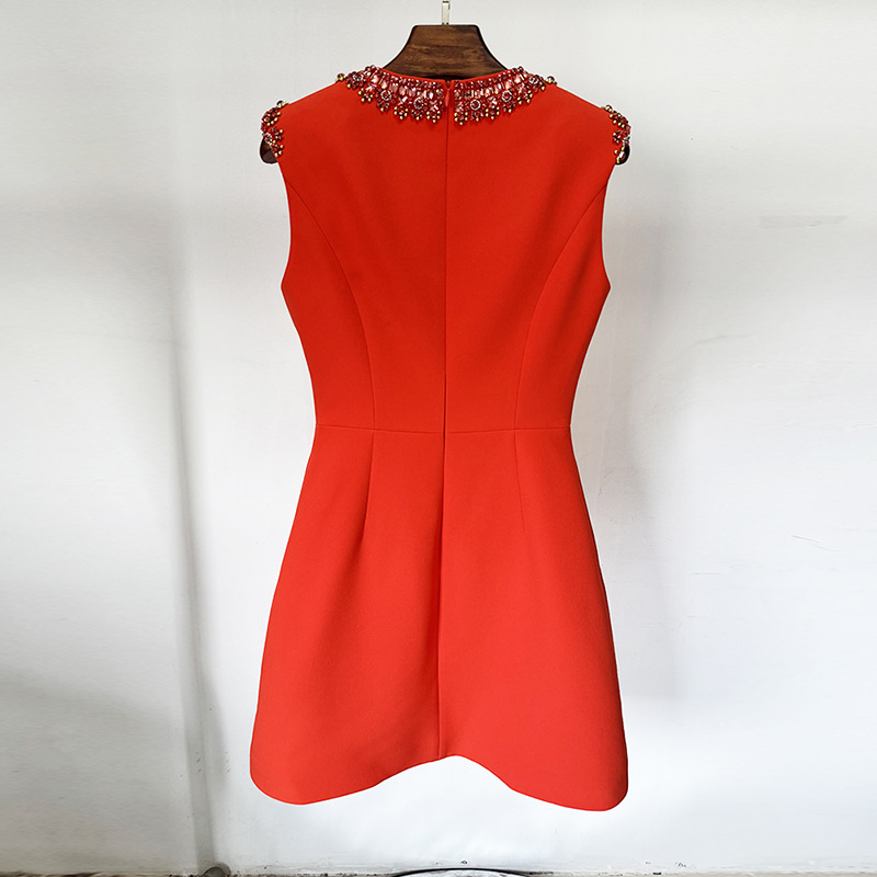 Fashionable Red Beaded Sequin Dress For Women - Image 3
