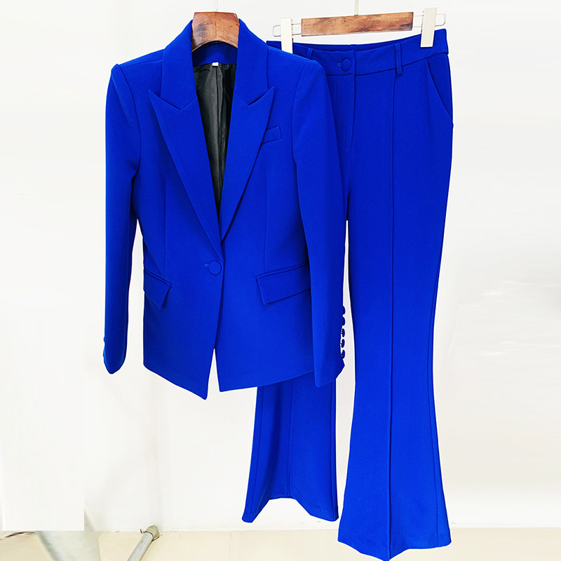 Chic One-Button Blazer And Flare Pants Set - Image 8
