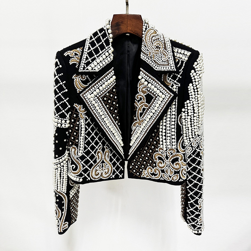 Trendy Pearl Embellished Black Jacket - Image 3