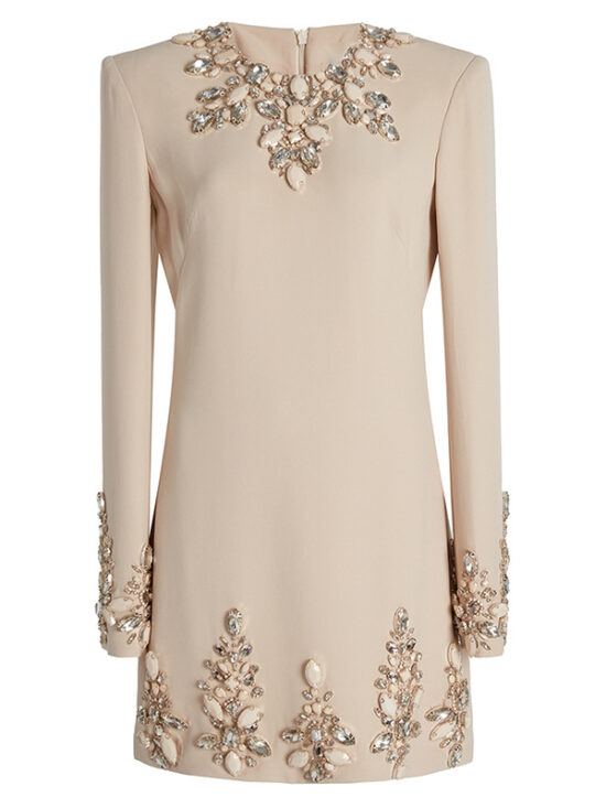 Elegant Beaded Long Sleeve Dress With V-Neck For Women
