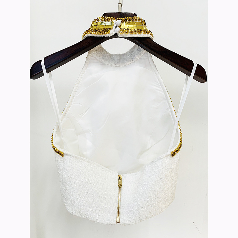 Fashionable Beaded Sequin Halter Neck Top And Mini Skirt Set - Image 3