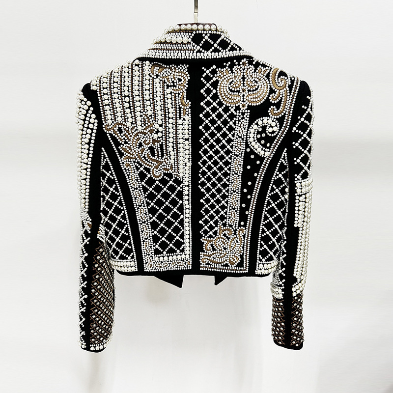 Trendy Pearl Embellished Black Jacket - Image 4