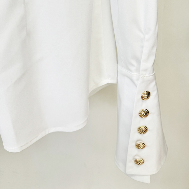 Chic White Long Sleeve Shirt With Flared Sleeves - Image 4
