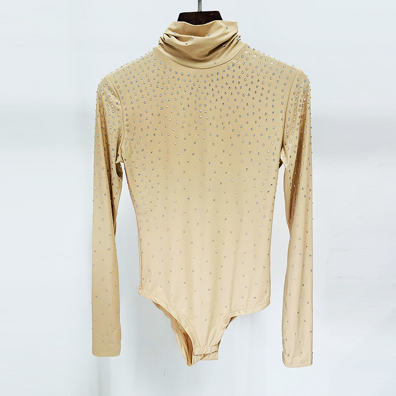 Fashion Rhinestone High Neck Long Sleeve Bodysuit & Ruffled Skirt Set - Image 8