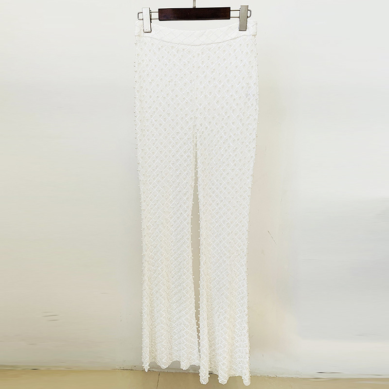 Trendy Hollow Floral Beaded Blazer Pants Set - Image 7