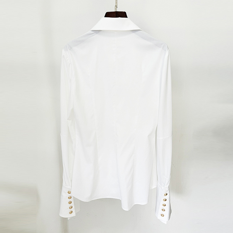Chic White Long Sleeve Shirt With Flared Sleeves - Image 2