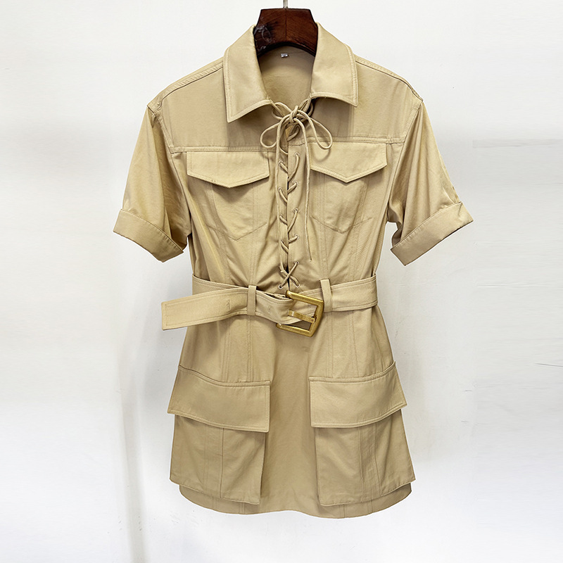 Trendy Casual Short Sleeve Dress With Belt - Image 3